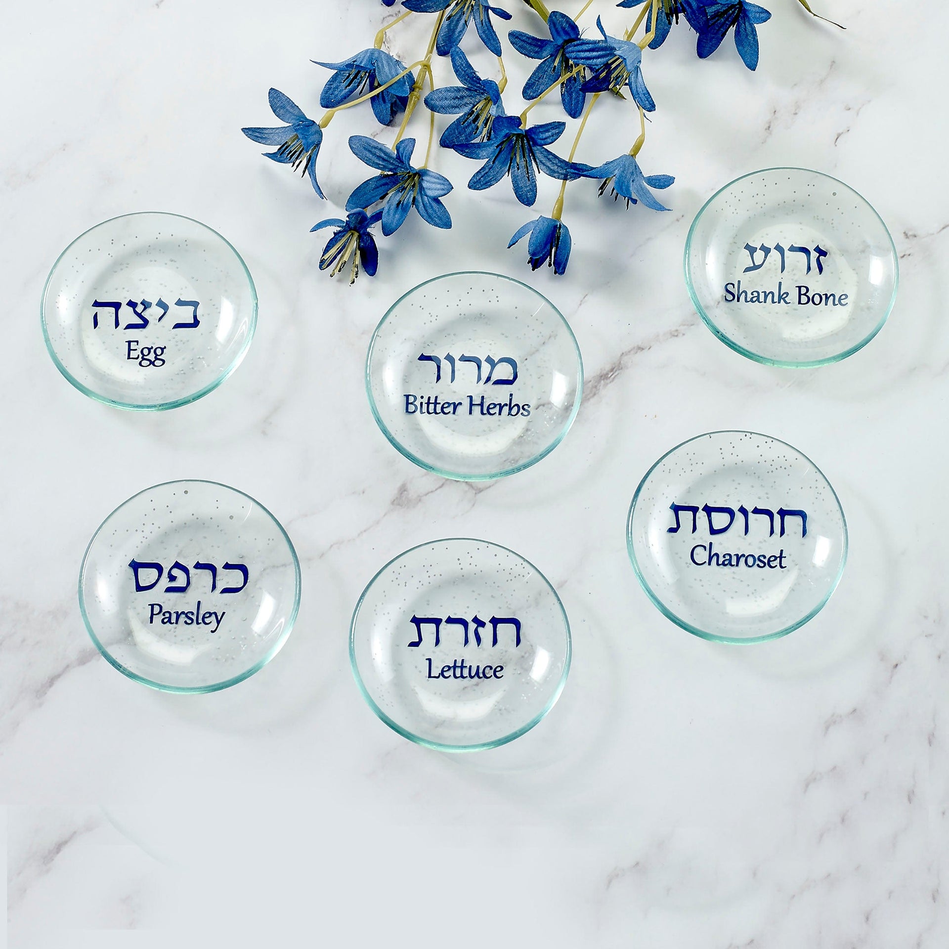 Rite Lite Seder Plates Glass Seder Plate Dishes with Glitter - Set of 6