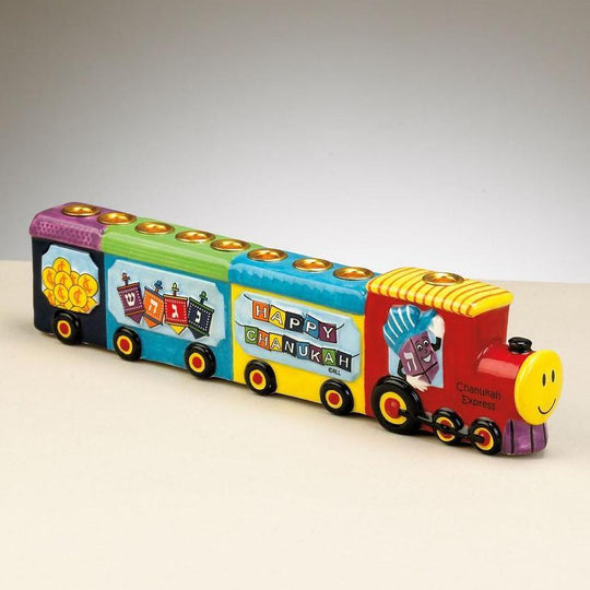 Chanukah Express Hand-Painted Ceramic Menorah