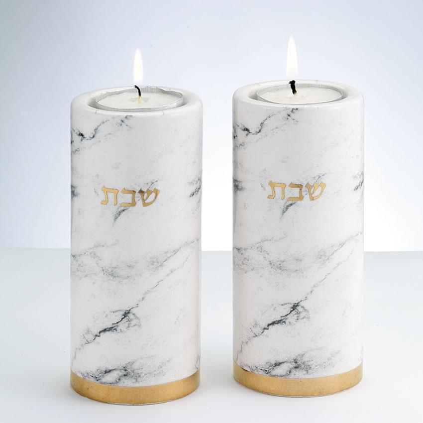 Rite Lite Candlesticks Default Ceramic Marble and Gold Shabbat Candlesticks