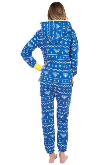 Tipsy Elves Pajamas Unisex Blue Hanukkah Jumpsuit - by Tipsy Elves