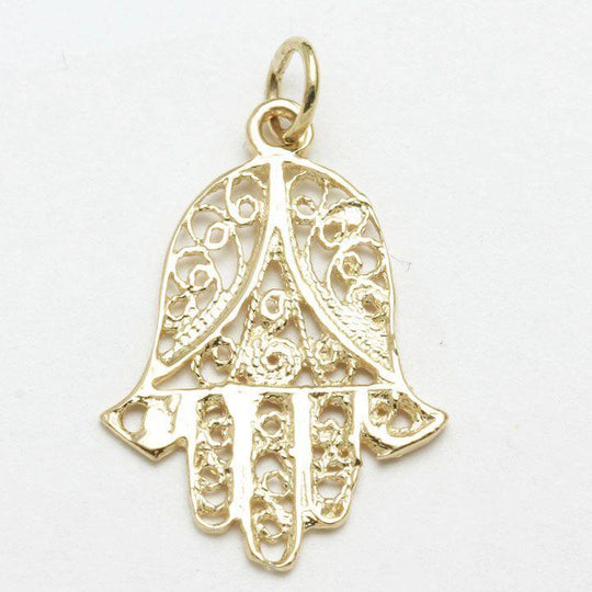 Delicate Hamsa Pendant - 14k Gold