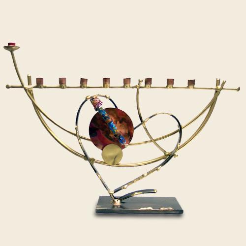 Gary Rosenthal - Yuri Two - Toned Heart Menorah with Wedding Shards Holder by Gary Rosenthal - ModernTribe