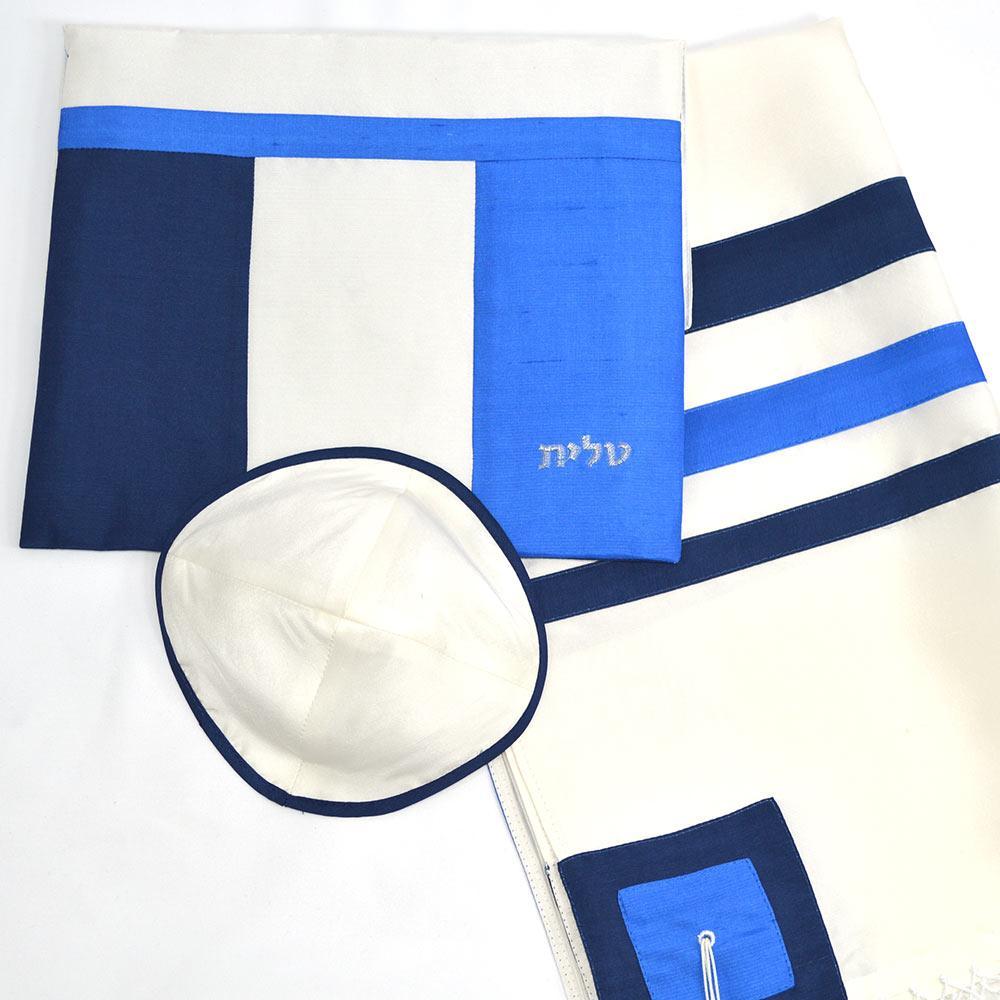 Zion Tallis - White and Blue Israsilk Talis 3 Piece Set - ModernTribe