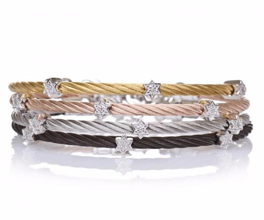 Diamond Star of David Stacking Cable Bracelet - Choice of Color