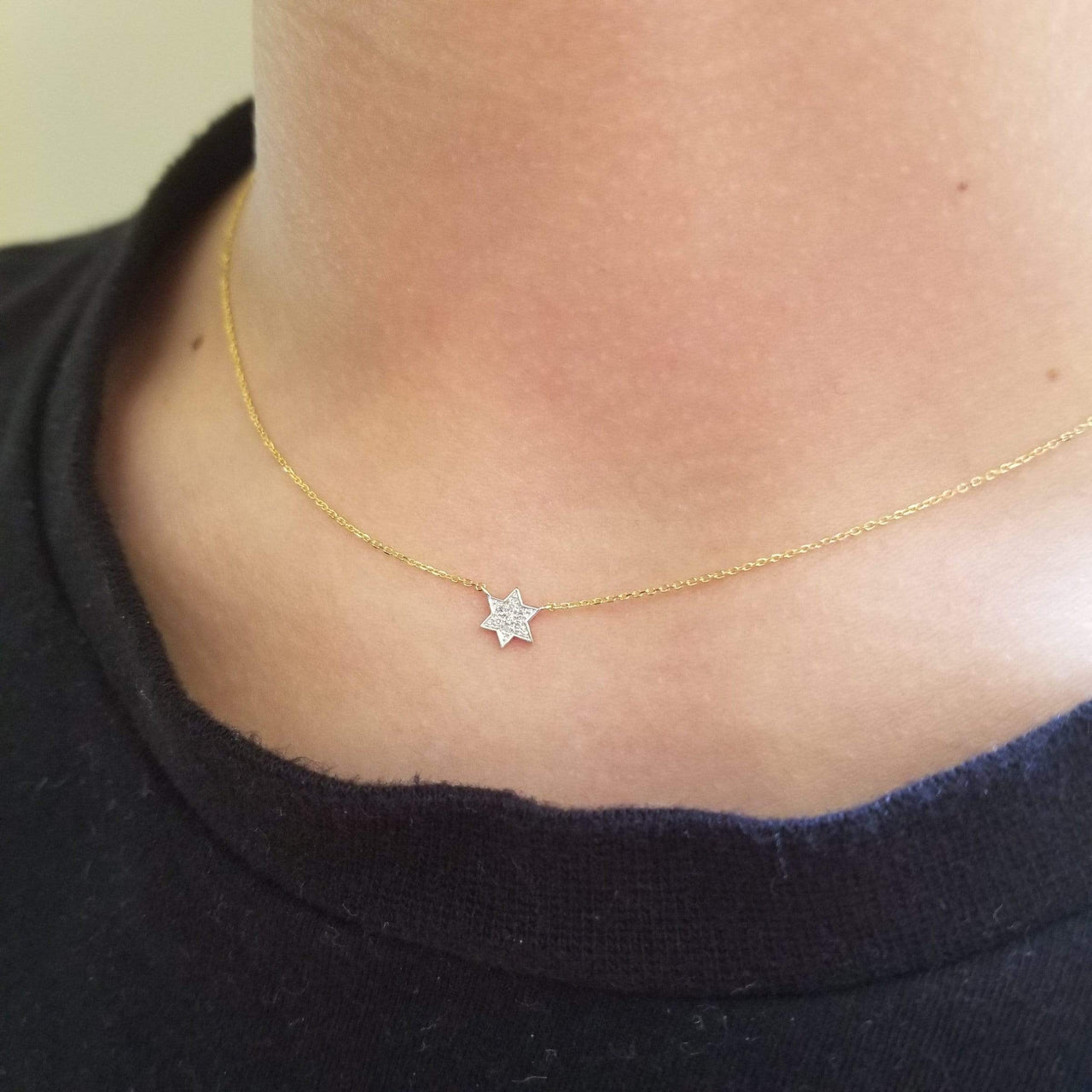 Alef Bet - Petite Diamond Jewish Star Necklace in 14k Yellow Gold - ModernTribe