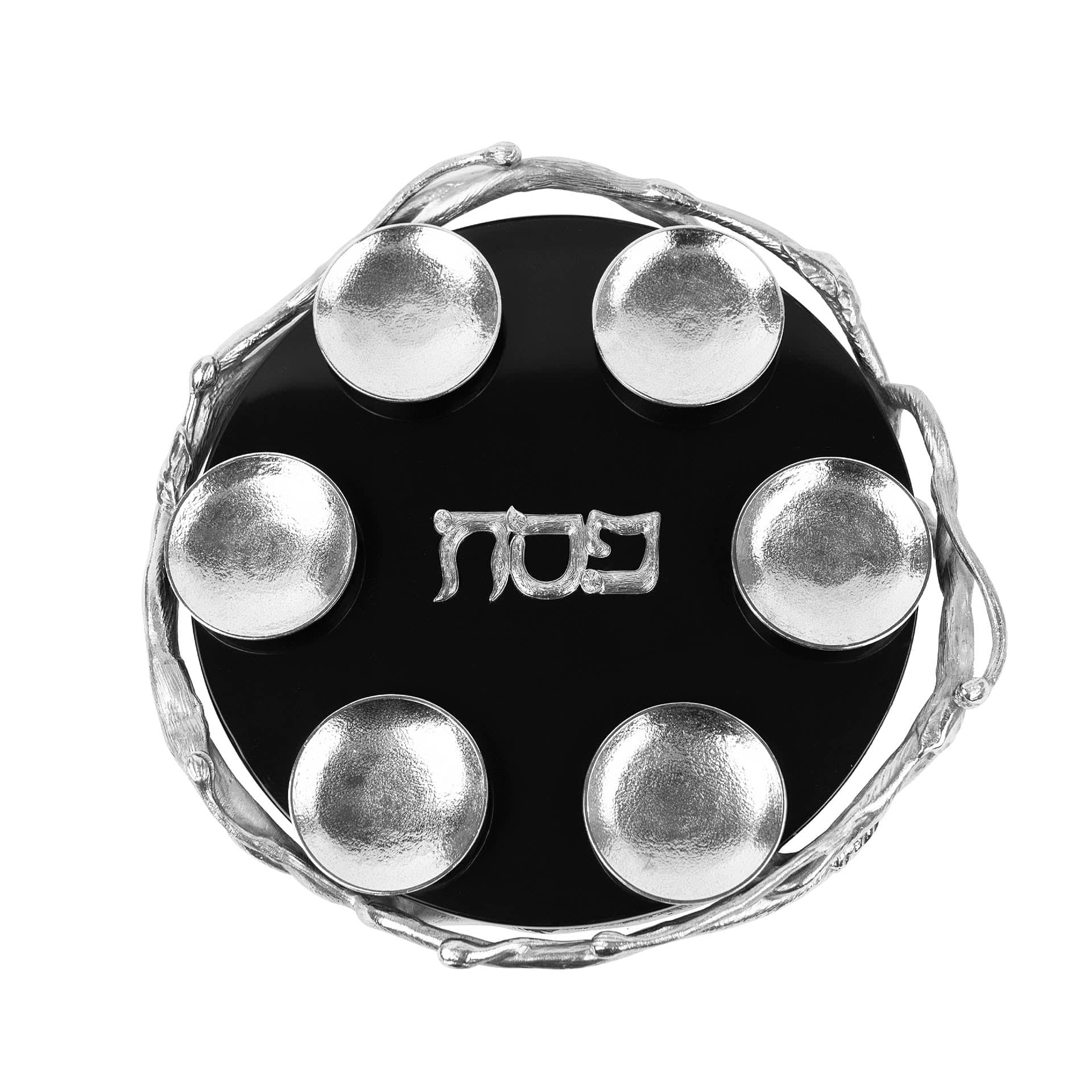 Quest Seder Plates Black and Silver Marble Seder Plate