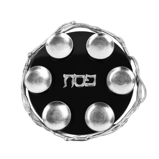 Black and Silver Marble Seder Plate