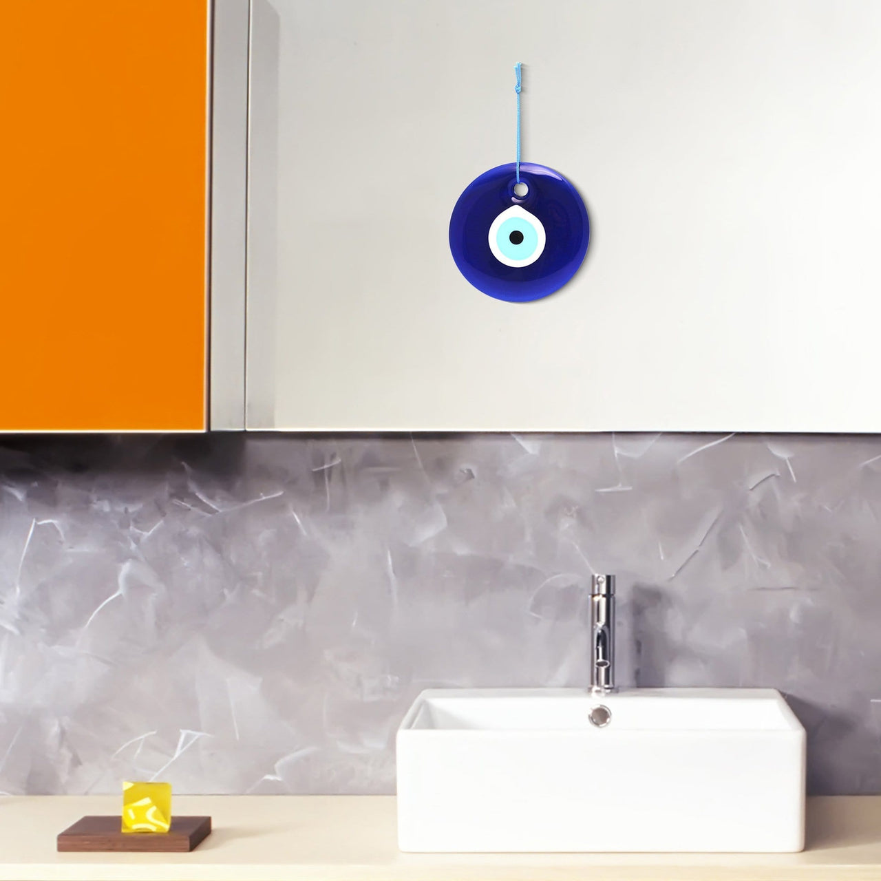 Alef Bet - Evil Eye Glass Wall Hanging - Silver, Gold or Blue Border - ModernTribe