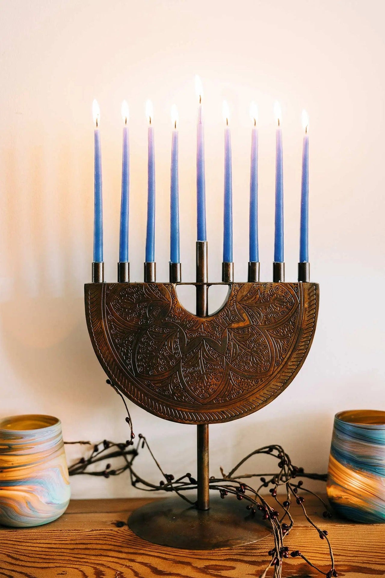 Ten Thousand Villages Menorahs Engraved Iron Menorah