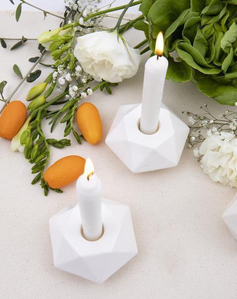 Studio Armadillo - White Hexagon Candlesticks - Pair - ModernTribe