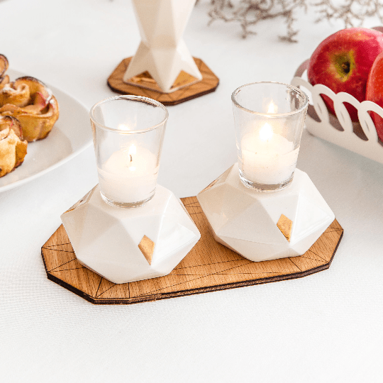 Studio Armadillo - White and Gold Diamond Candlesticks - Pair - ModernTribe