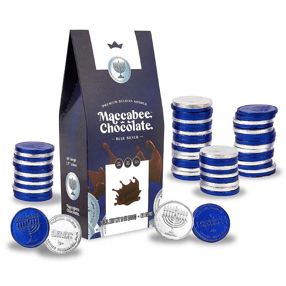 Aviv Judaica - Premium Belgian Dark Hanukkah Chocolate Gelt - Blue and Silver - ModernTribe