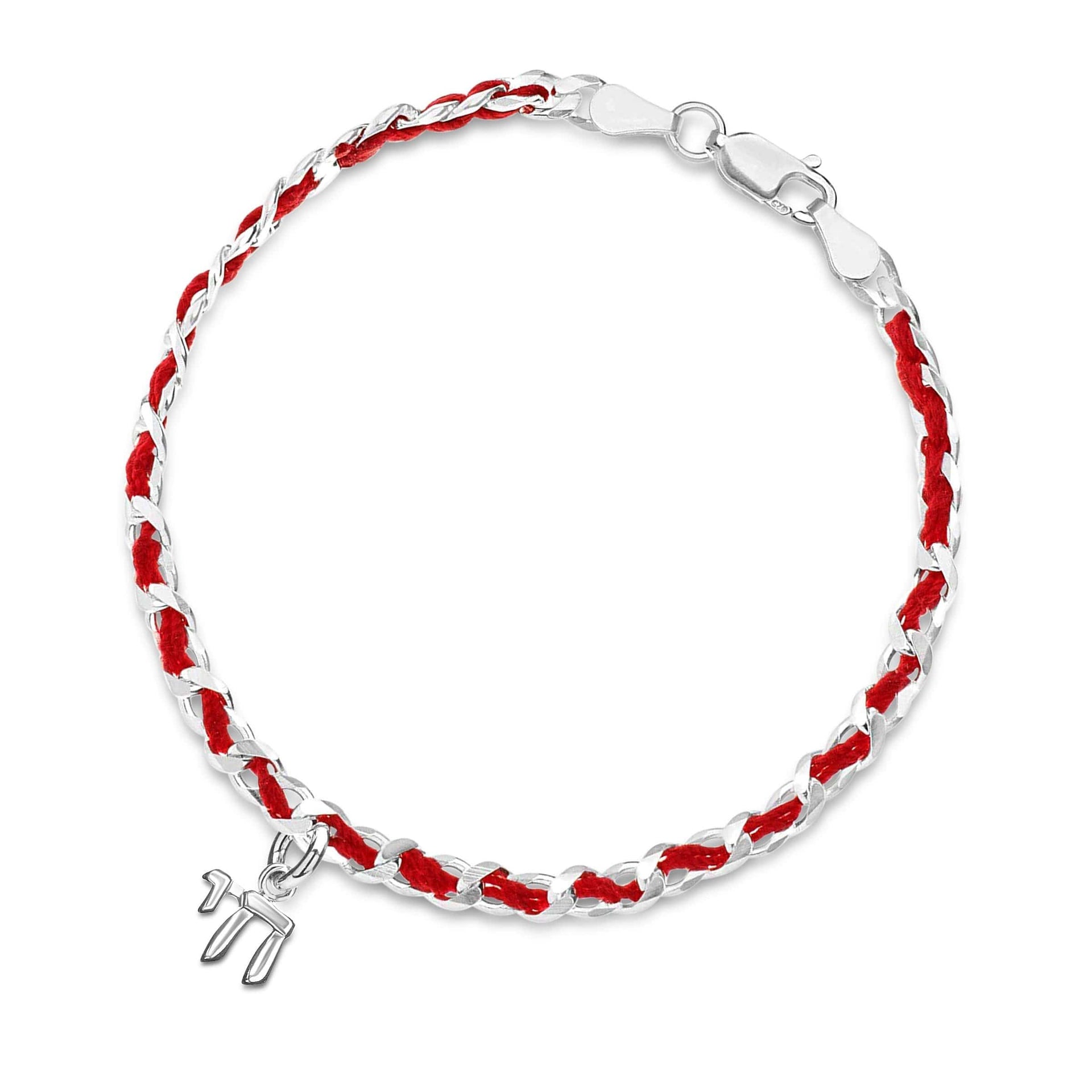 Alef Bet Bracelets 7 inches (standard) / Red and Silver Red Cord Bendel Bracelet with Chai Charm