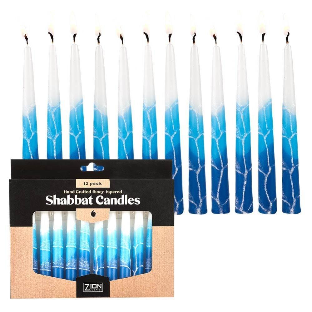 Zion Judaica Shabbat Candles Handmade Shabbat Candles - Blue Elegance