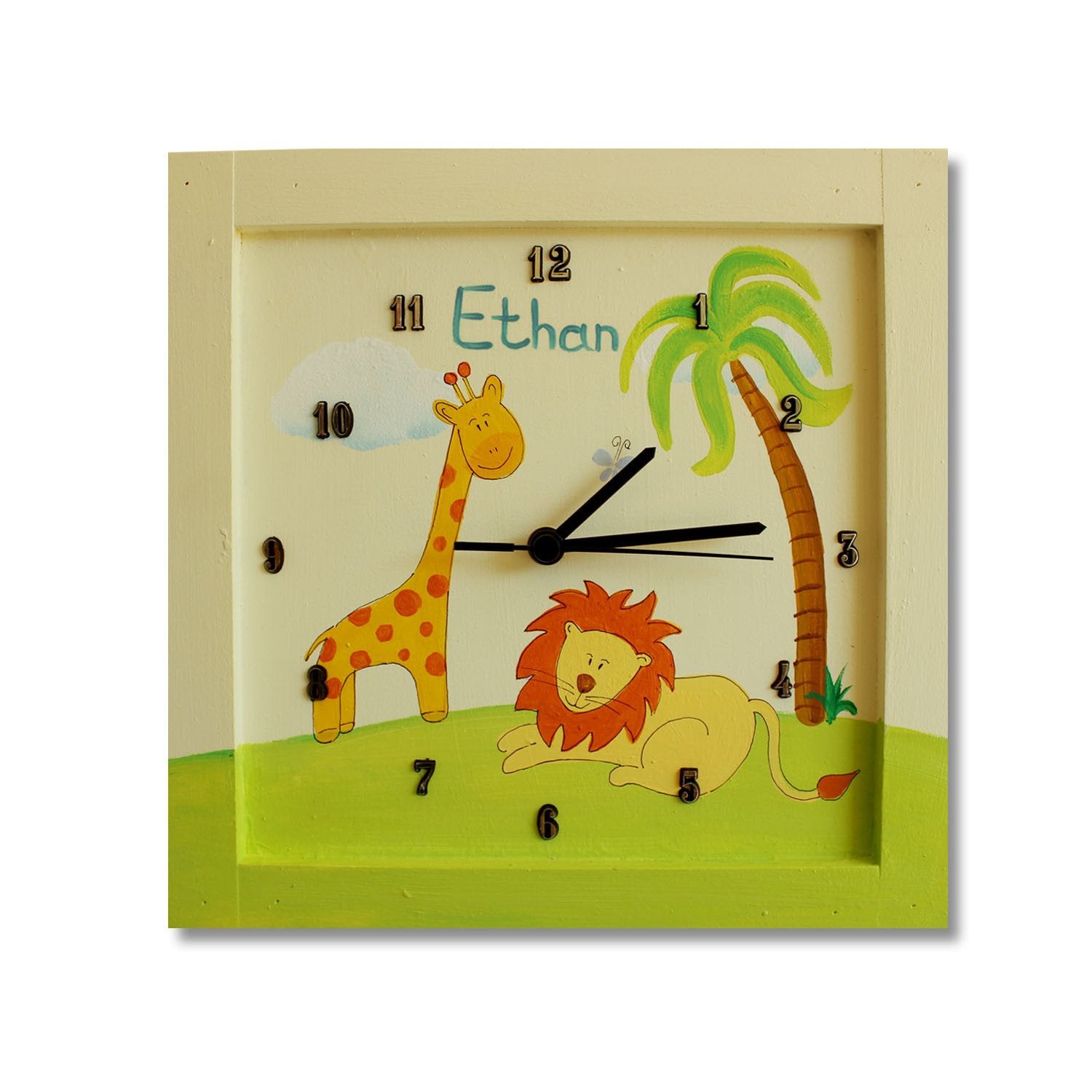 Sharon Goldstein Happy Judaica Clock Lion King & Giraffe Personalized Children's Wall Clocks in Hebrew or English