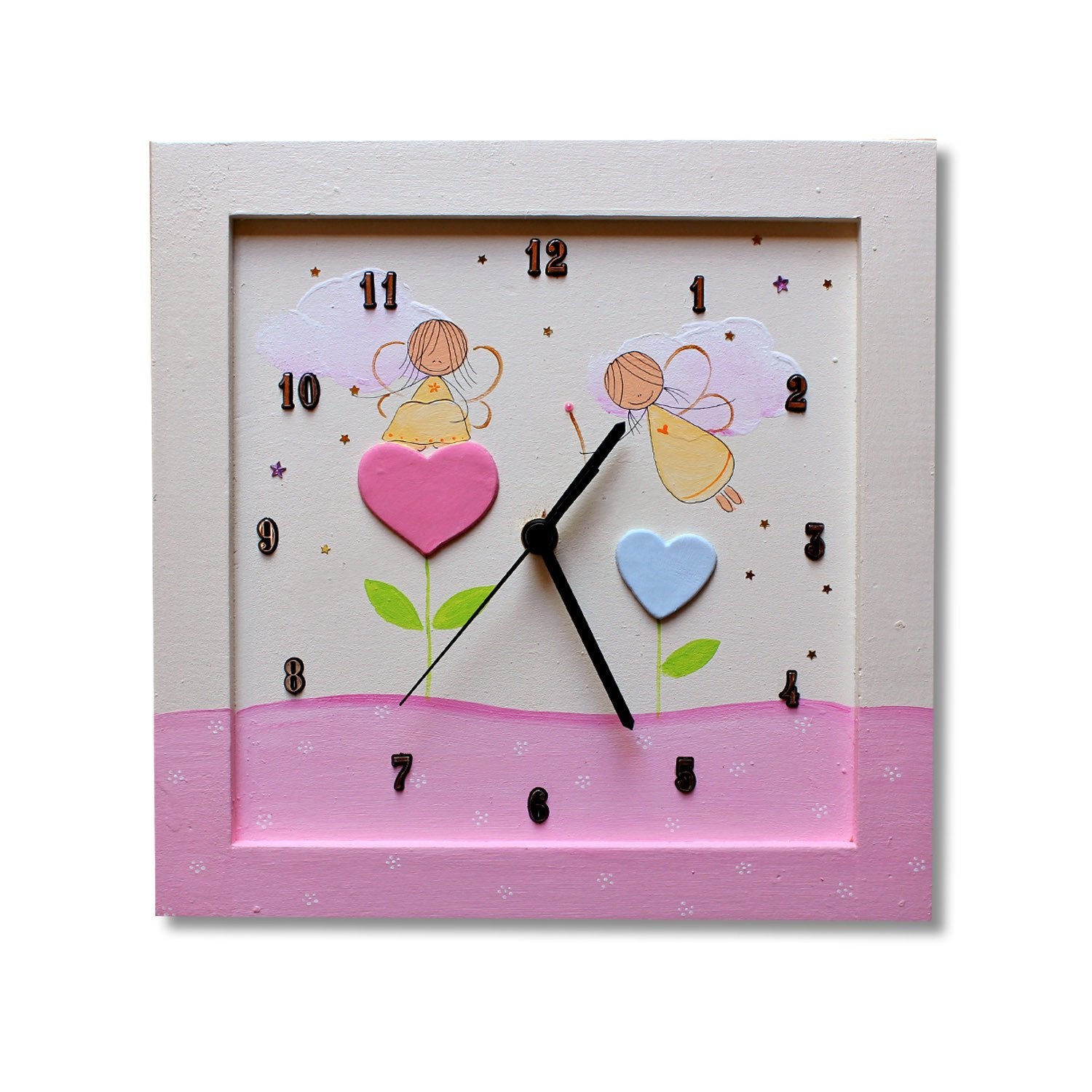 Sharon Goldstein Happy Judaica Clock Love Fairies Personalized Children's Wall Clocks in Hebrew or English