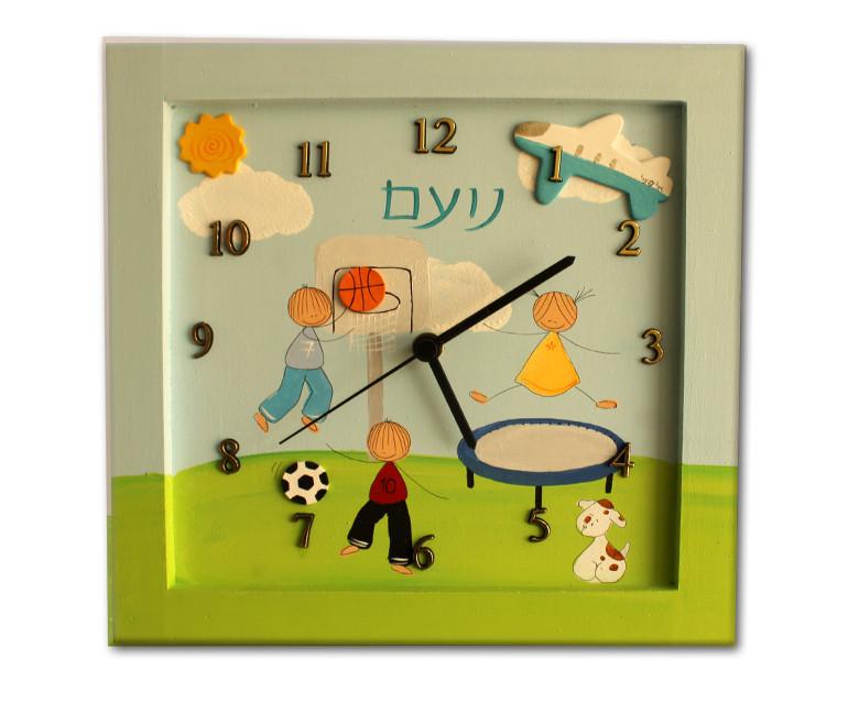 Sharon Goldstein Happy Judaica Clock Sports Personalized Children's Wall Clocks in Hebrew or English