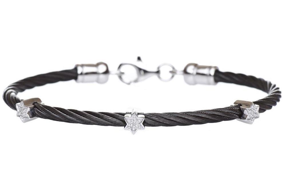 Alef Bet Bracelets Black Diamond Star of David Stacking Cable Bracelets