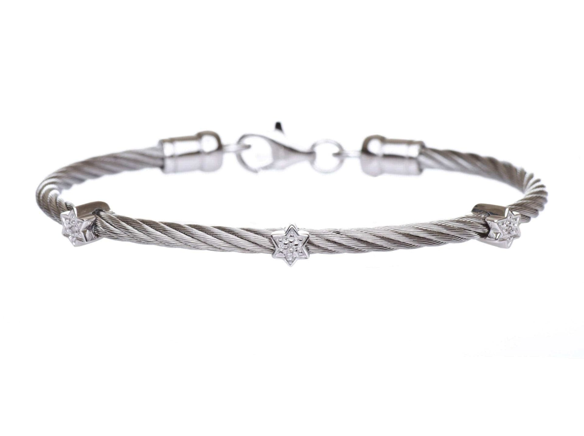 Alef Bet Bracelets Silver Diamond Star of David Stacking Cable Bracelets