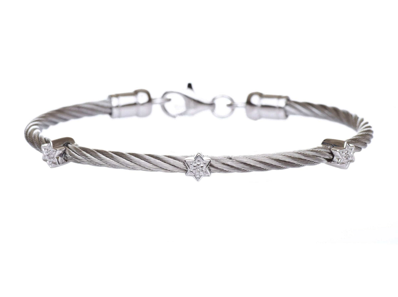 Alef Bet - Diamond Star of David Stacking Cable Bracelet - Silver - ModernTribe