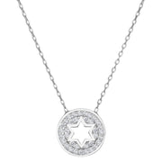 Alef Bet Necklaces Sterling Silver Round Sparkle Star of David Necklace