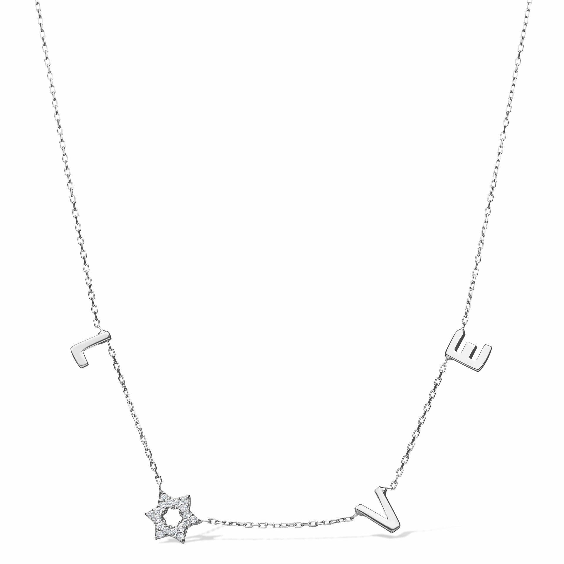 Alef Bet Necklaces Sterling Silver Love Necklace with a Sparkling Star of David - Silver, Gold or Rose Gold