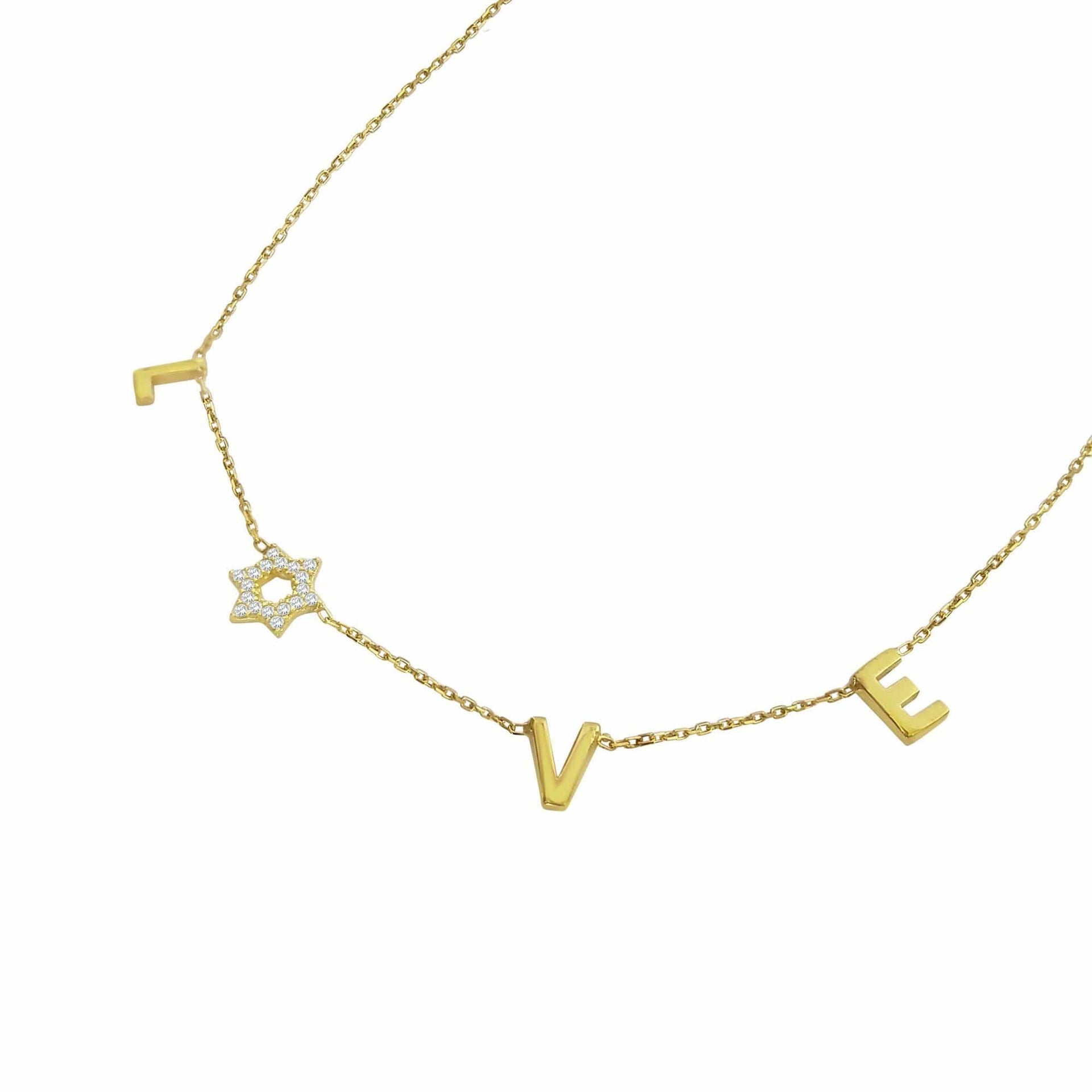 Alef Bet Necklaces Love Necklace with a Sparkling Star of David - Silver, Gold or Rose Gold