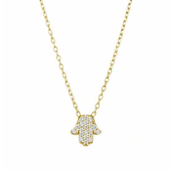 Alef Bet Necklaces Yellow Gold Tiny Hamsa Sparkle Necklace - Gold, Silver or Rose Gold