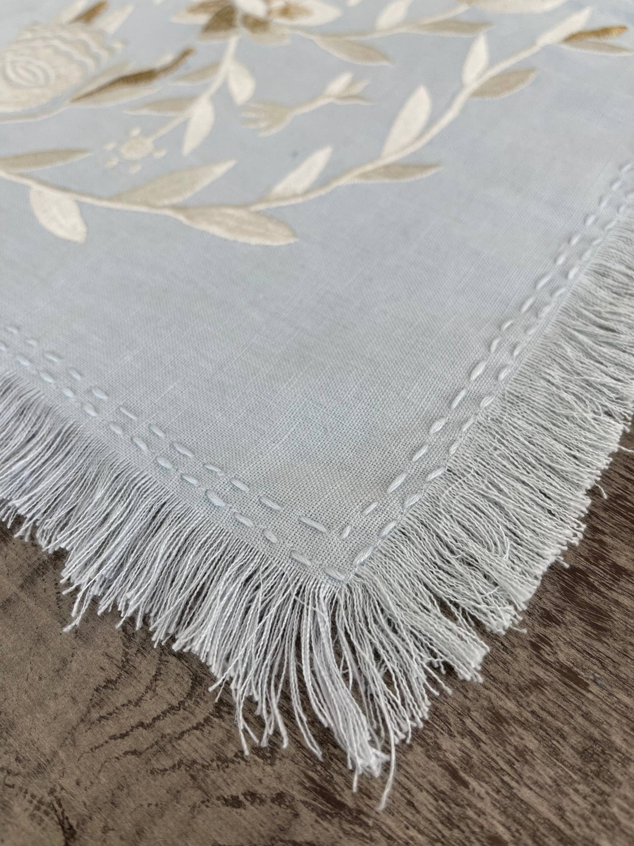 EMUNAH - Handmade Linen Challah Cover - Blue and Ivory - ModernTribe