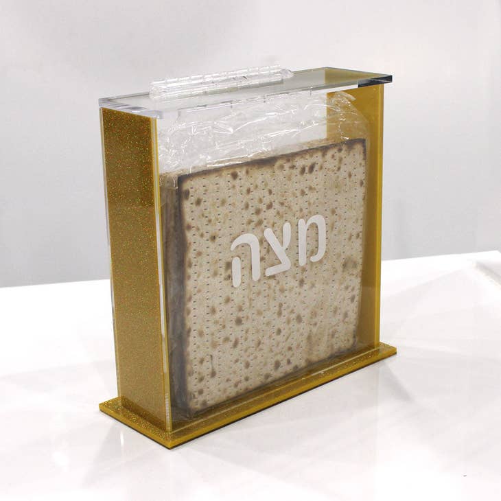 Waterdale Collection Matzah Plates Lucite Matzah Box - Gold