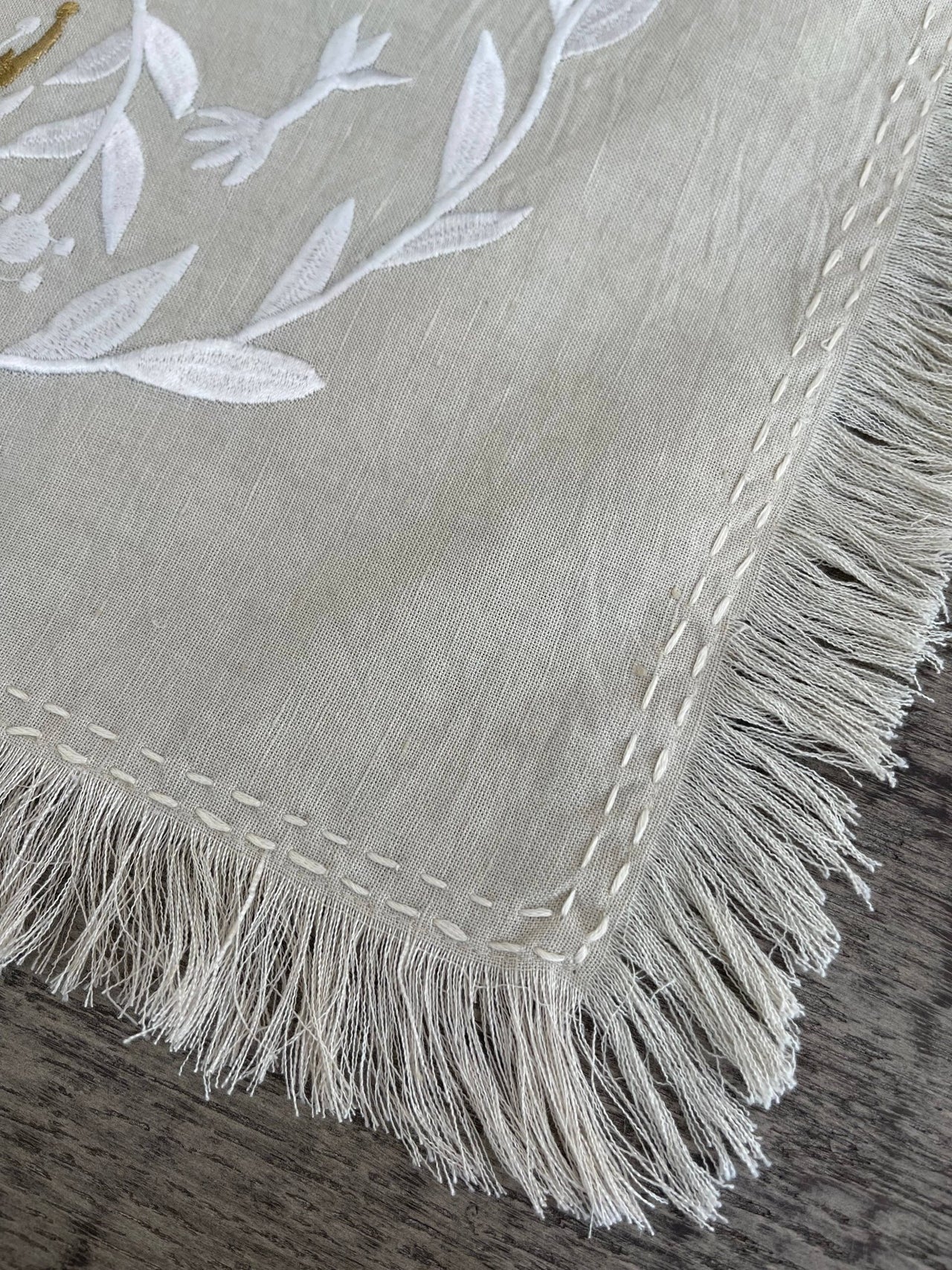 EMUNAH - Handmade Linen Challah Cover - Beige and White - ModernTribe