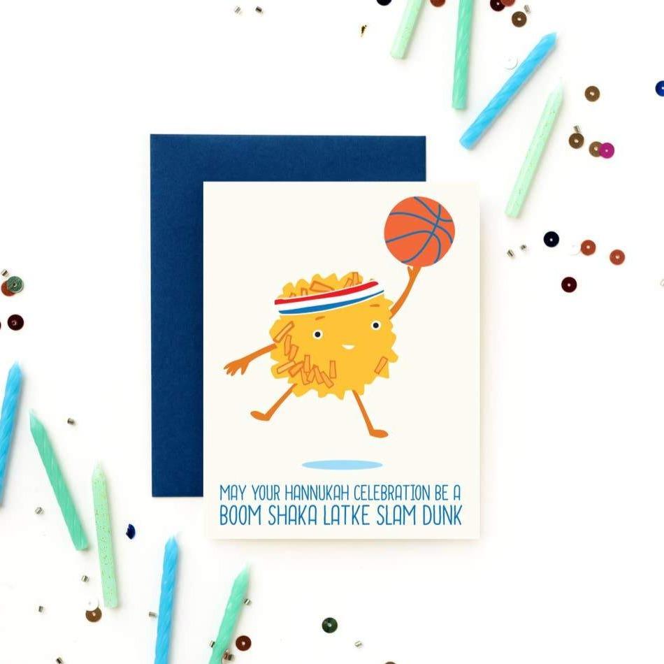 ilootpaperie - Boom Shaka Latke Slam Dunk Hanukkah Cards, Box of 5 - ModernTribe