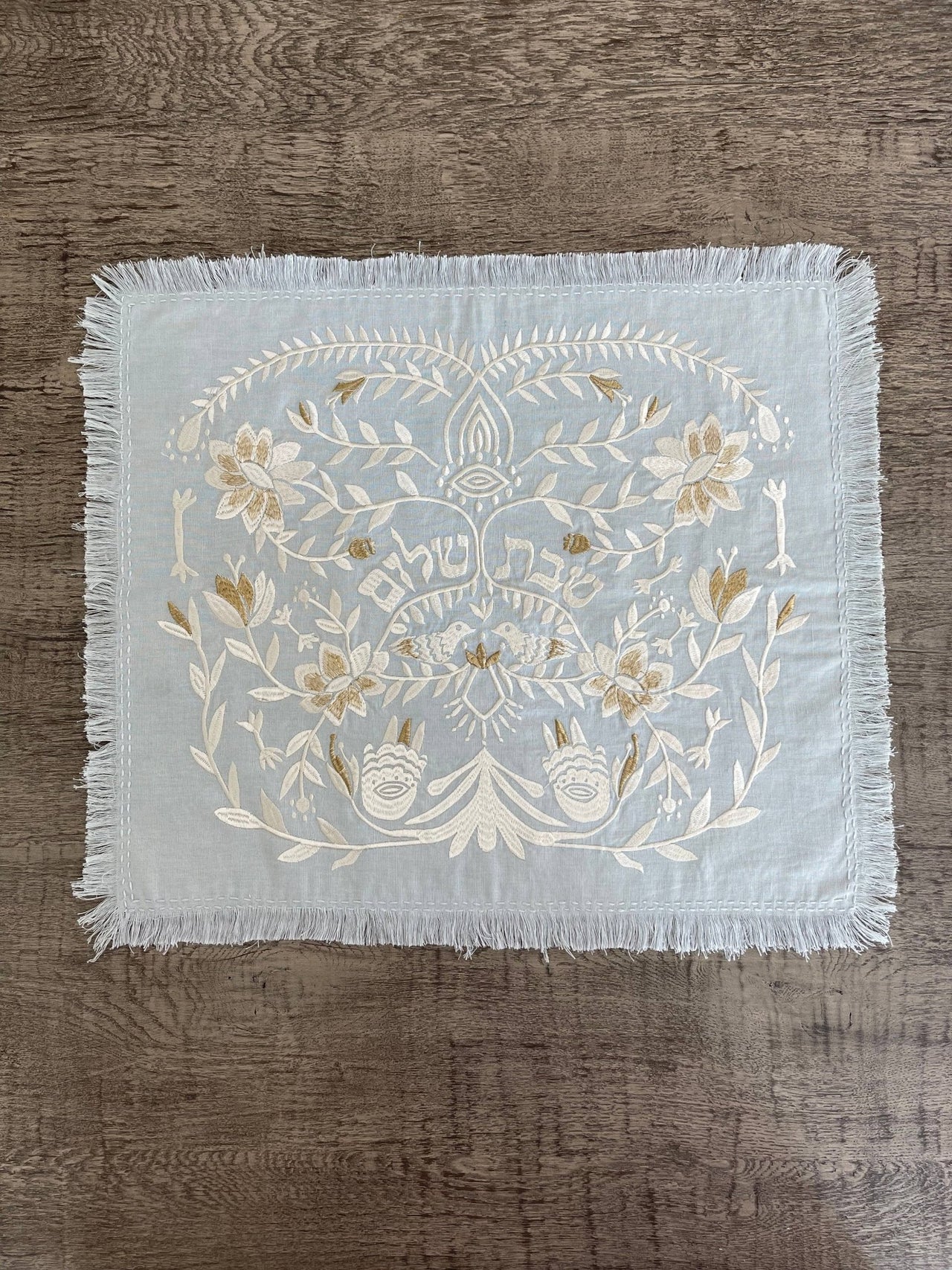 EMUNAH - Handmade Linen Challah Cover - Blue and Ivory - ModernTribe