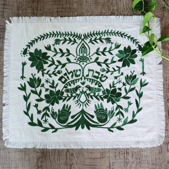 EMUNAH - Handmade Linen Challah Cover - Green - ModernTribe