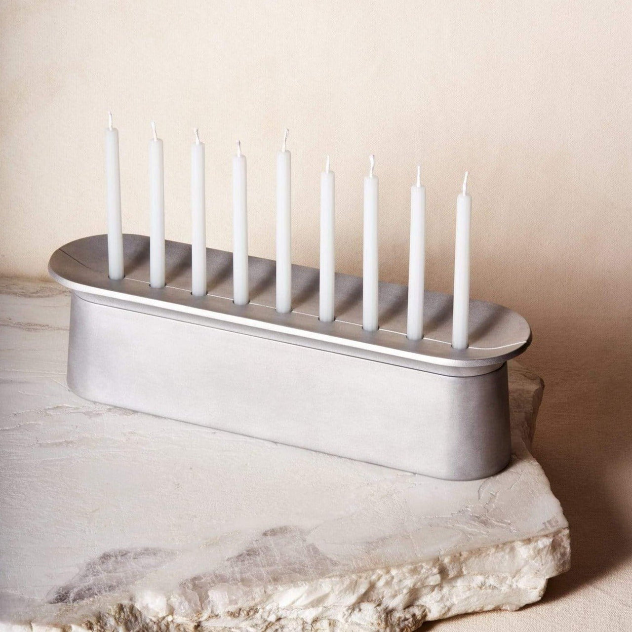 Via Maris - Block Menorah by Via Maris - Brushed Aluminum - ModernTribe