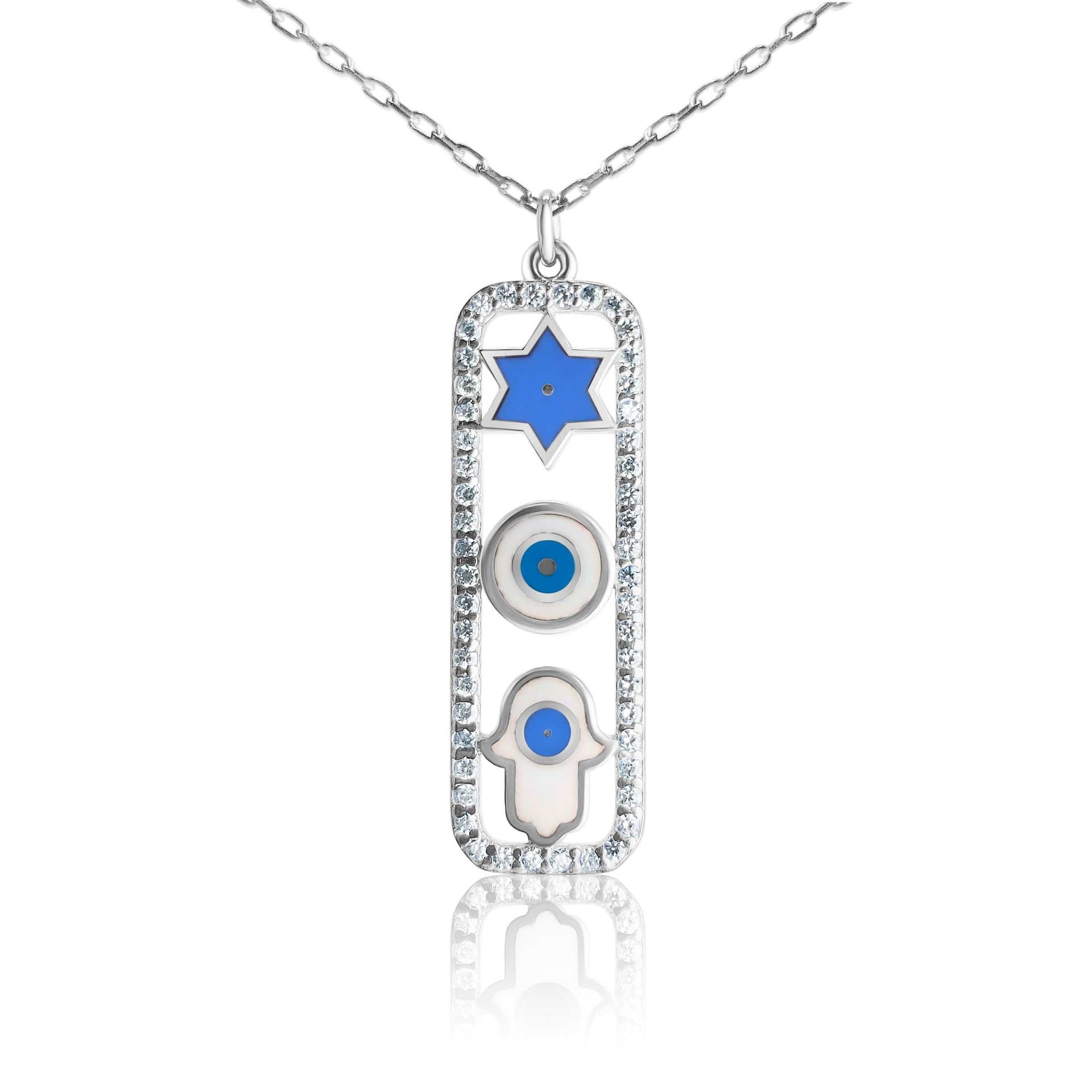 Alef Bet Necklaces Sterling Silver Trifecta Amulet Necklace - Sterling Silver or Rose Gold