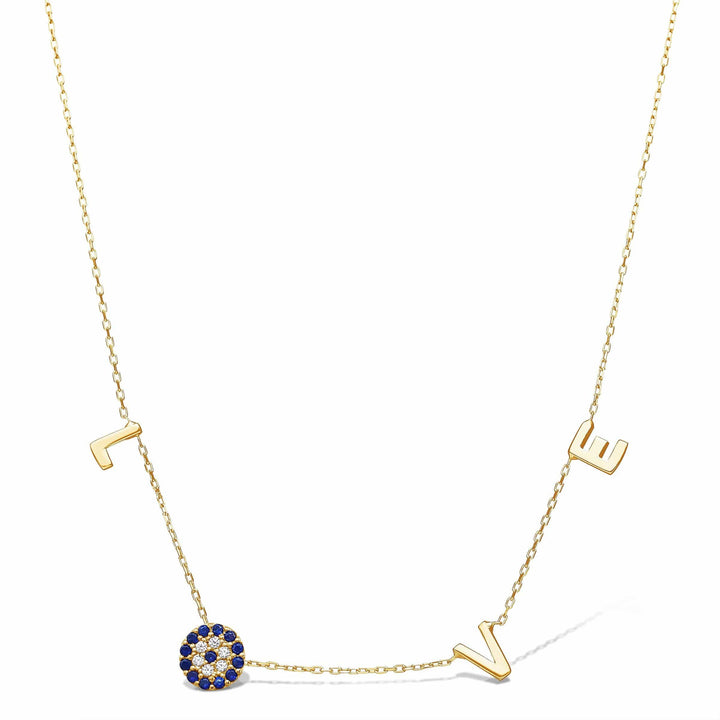 Alef Bet Necklaces Evil Eye Love Necklace - Silver, Gold or Rose Gold