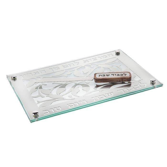 Godinger Challah Boards Reserve Glass Challah Board and Knife