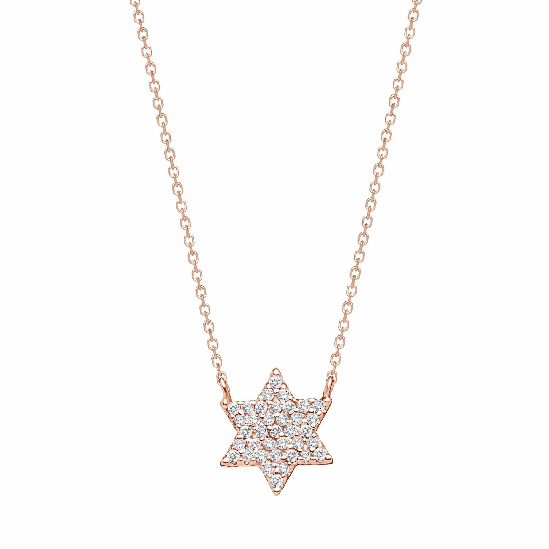 Alef Bet Necklaces Rose Gold Diamond Star of David Necklace - Gold, White Gold or Rose Gold
