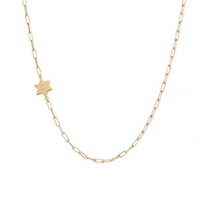 Miriam Merenfeld Jewelry - Paperclip Star of David Diamond Necklace - (Gold - Plated or Two - Tone) - ModernTribe