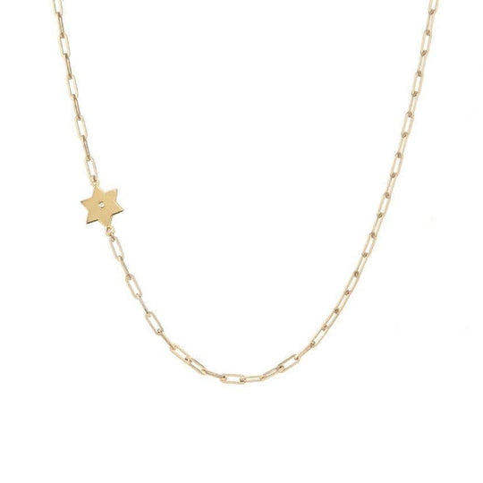Paperclip Star of David Diamond Necklace - (Gold-Plated or Two-Tone)