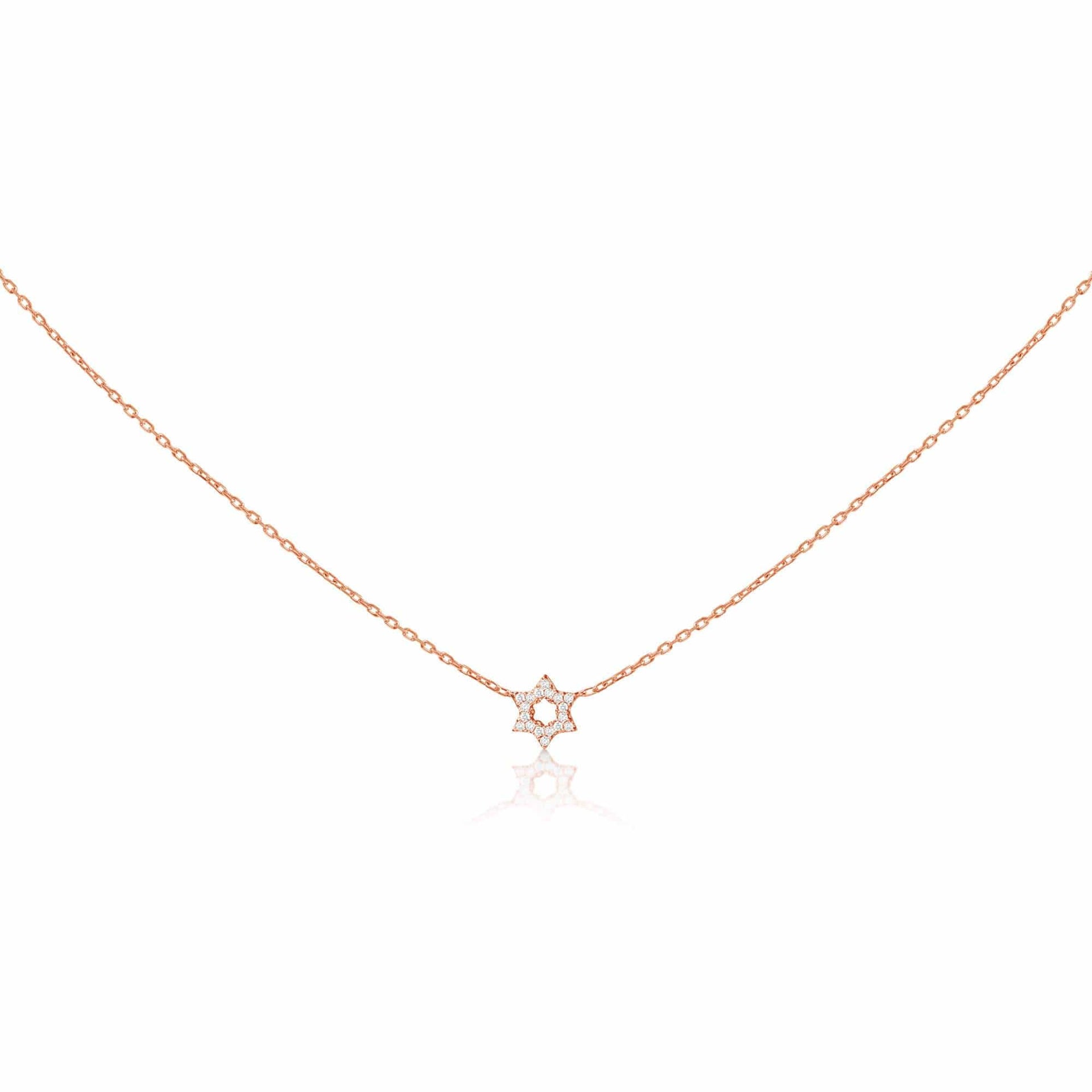 Diamond Pendant with Jewish Star of David in 14K Yellow Gold, White Gold or Rose Gold - Rose Gold 16 Chain