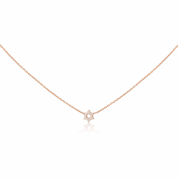 Alef Bet Necklaces Diamond Pendant with Jewish Star of David in 14k Yellow Gold, White Gold or Rose Gold