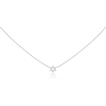 Alef Bet Necklaces White Gold / 16" chain Diamond Pendant with Jewish Star of David in 14k Yellow Gold, White Gold or Rose Gold