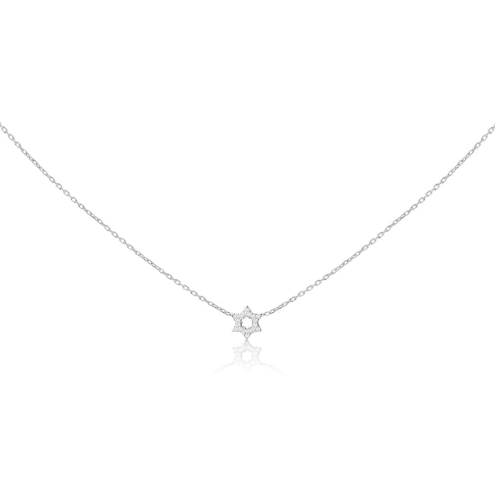 Alef Bet Necklaces White Gold / 16" chain Diamond Pendant with Jewish Star of David in 14k Yellow Gold, White Gold or Rose Gold