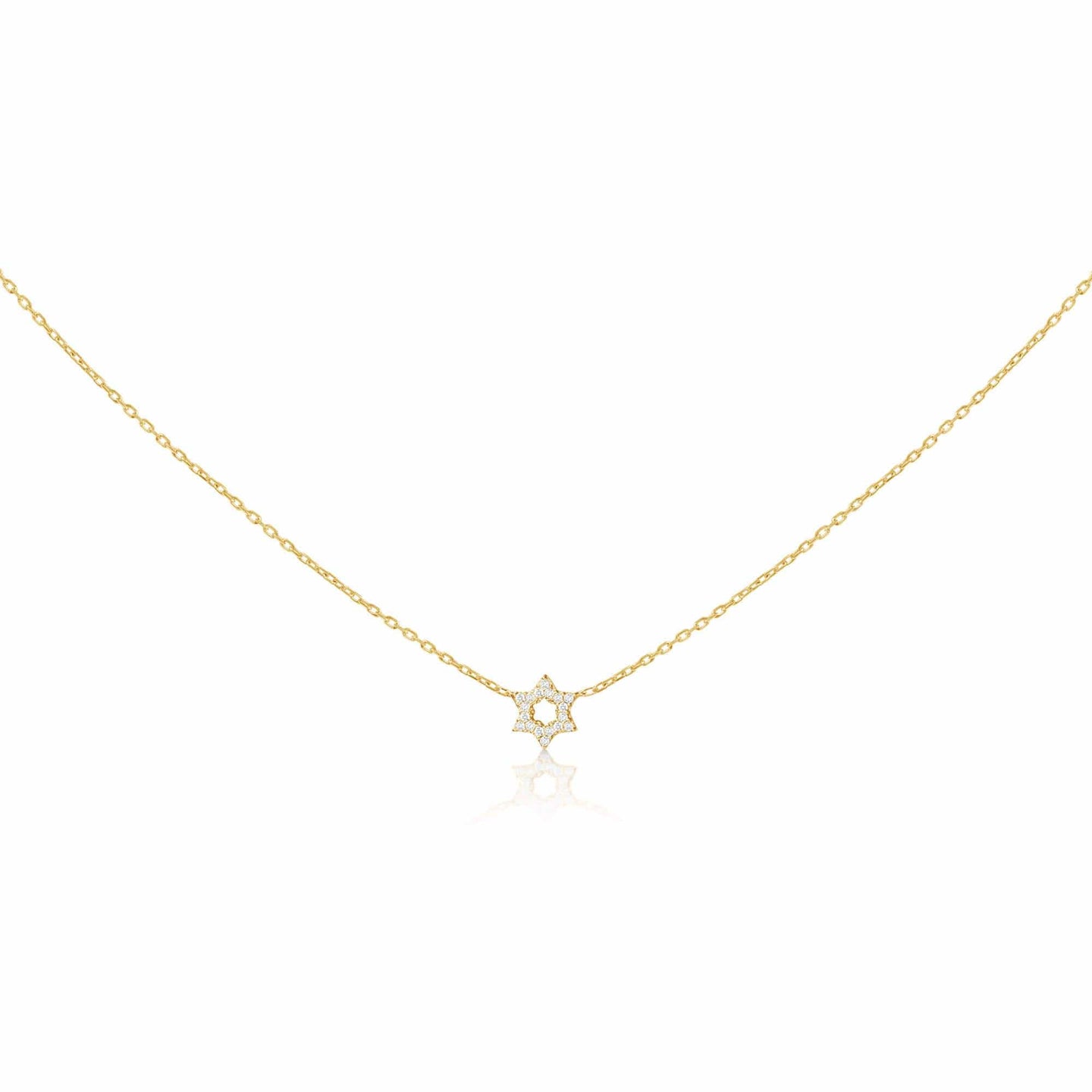 Alef Bet Necklaces Gold / 16" chain Diamond Pendant with Jewish Star of David in 14k Yellow Gold, White Gold or Rose Gold