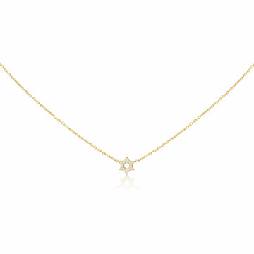 Alef Bet Necklaces Gold / 16" chain Diamond Pendant with Jewish Star of David in 14k Yellow Gold, White Gold or Rose Gold