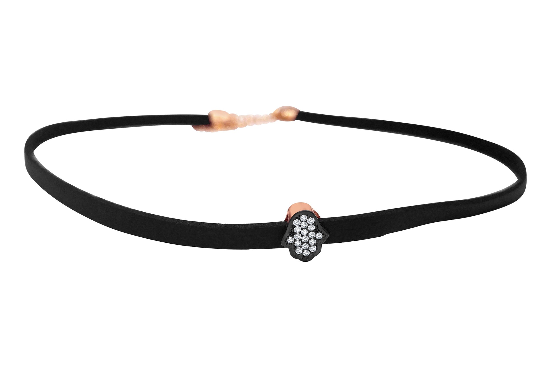 Alef Bet Necklaces Black with Rose Gold with Clear Stones Hamsa Choker Necklace