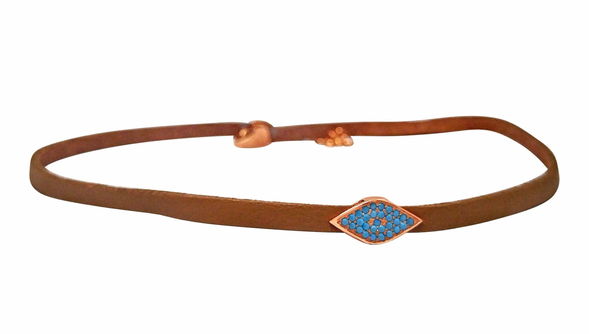 Alef Bet Necklace Brown with Turquoise Wrap Me Up Evil Eye Choker
