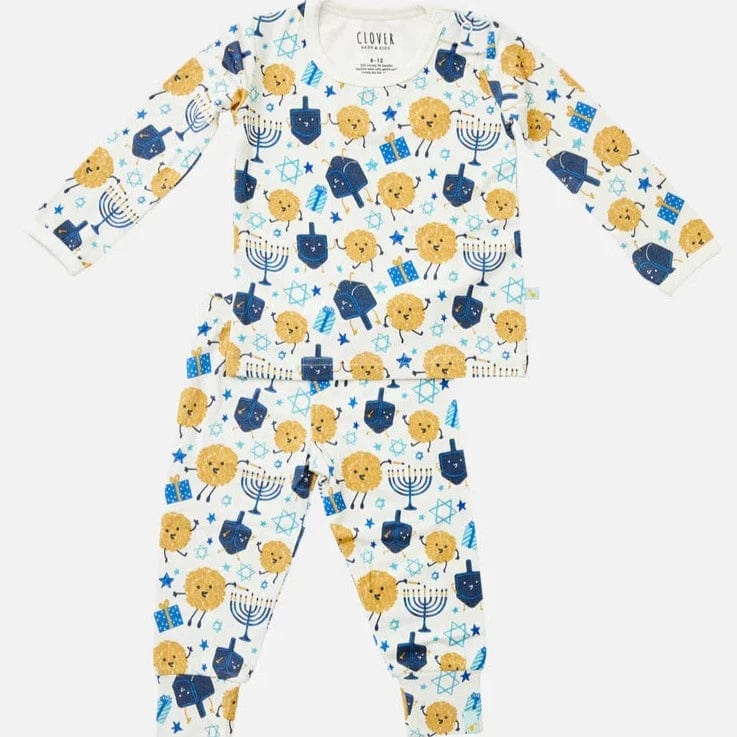 Clover Baby and Kids Pajamas Baby and Kids Long Sleeve Hanukkah Pajamas Set